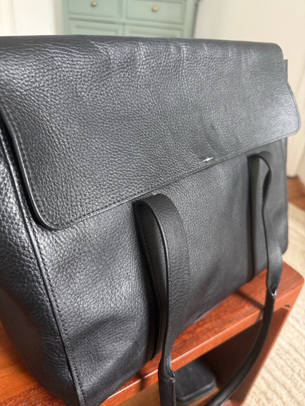 Shinola Black Pebbled Leather Tote with Flap